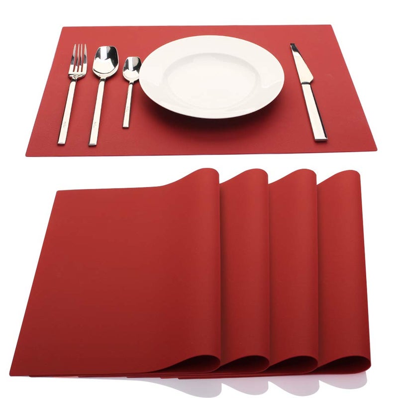 ME.FAN Silicone Placemats [17.7''x12.6''] Heat-Resistant Thicken Non-Slip Tablemats Non-Skid Table Mats Set of 4 (Wine Red) - Image 1
